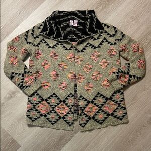 Love on a Hanger Aztec Southwestern Collared Open Front Cardigan Sweater Sz med